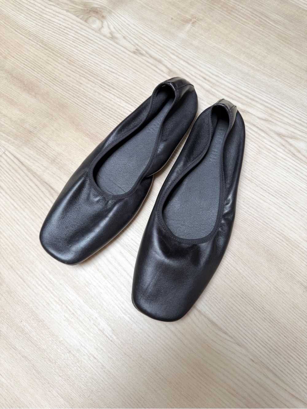 IRIS & INK minimalist leather black square toe ballet flat / size 9